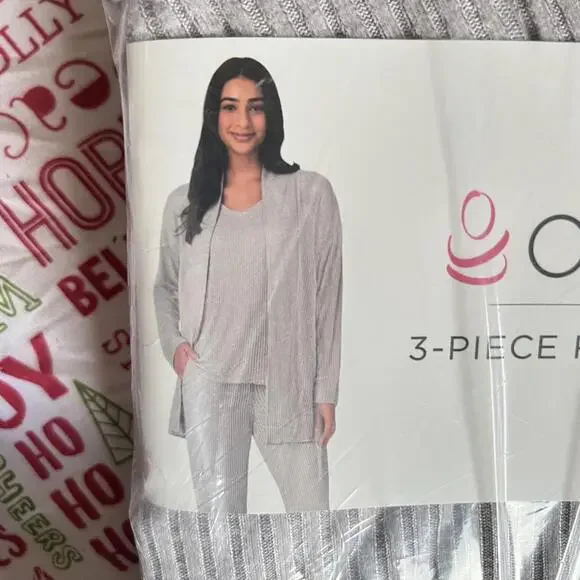 Cuddl Duds 3-Piece Cozy Pajama Set - Small, Light Gray - Picture 2 of 5